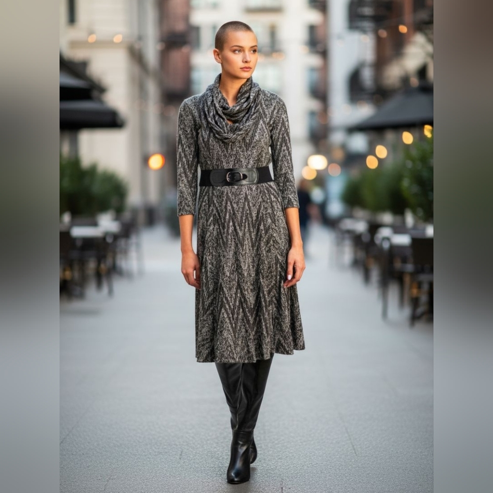 Signature by Robbie Bee Cowl Scarf Neck Classic Belted Dress, Size PS